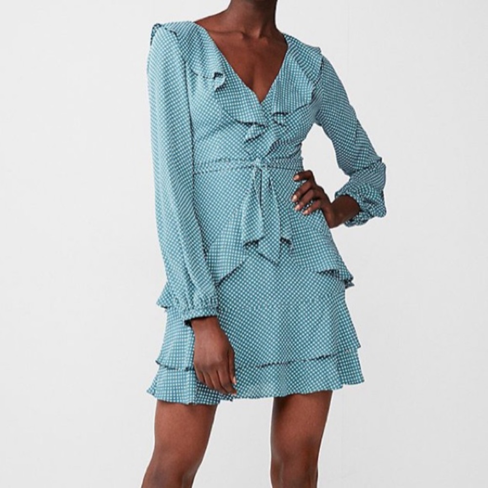 Express Teal Polka Dot Mini Dress